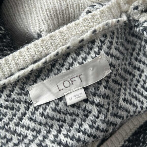 LOFT Soft Alpaca Blend Ivory & Charcoal Plaid Textured Knit Sweater – US M - Picture 11 of 11